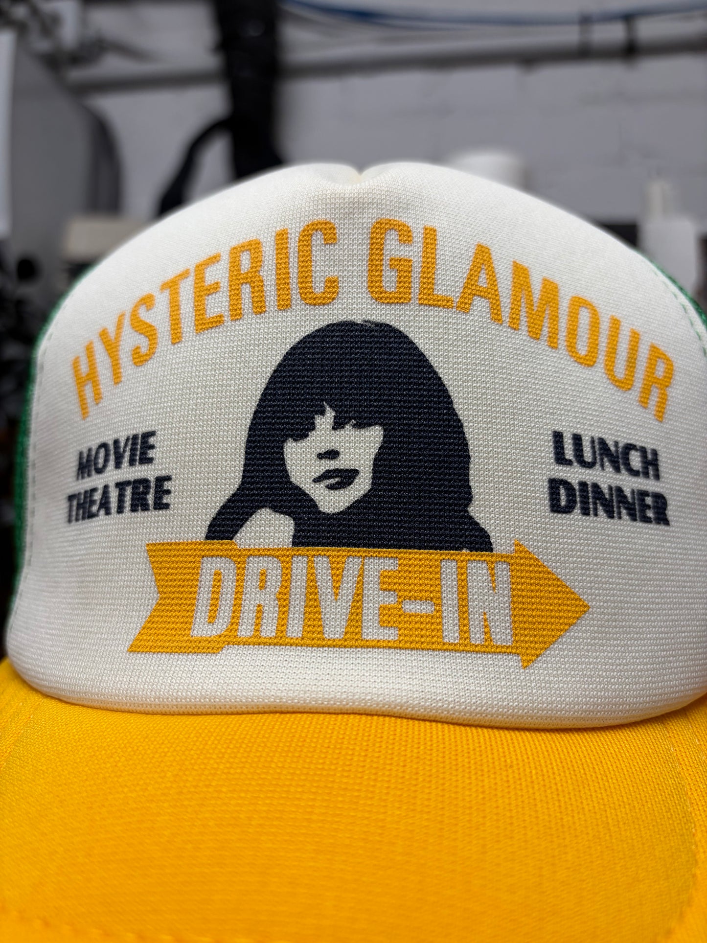 Hysteric Glamour ‘Drive In Theatre’ Yellow/Green Mesh Trucker Hat