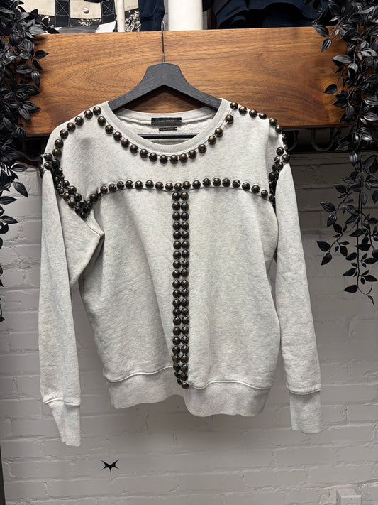 Isabel Marant Beaded Ball Stud Grey Cotton Sweatshirt