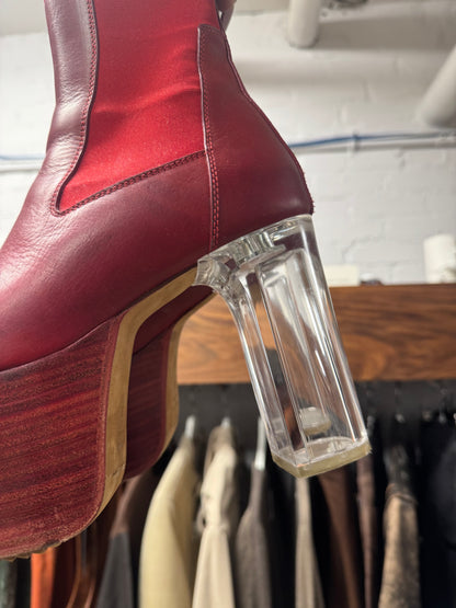 Rick Owens Open Toe Blood Red Leather ‘Kiss Heels’
