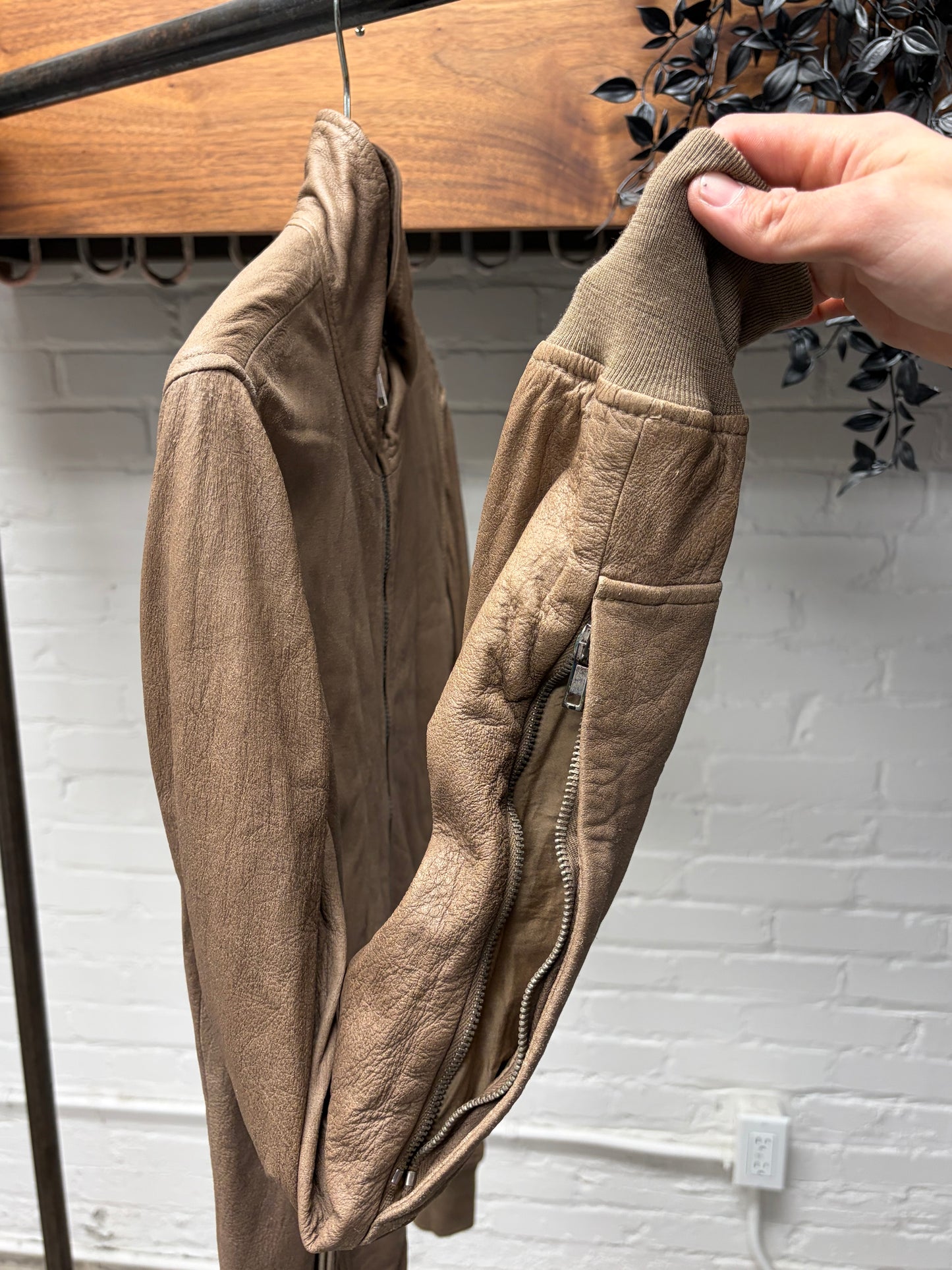 2000s Rick Owens O&M era Dust Brown High Neck Leather Jacket
