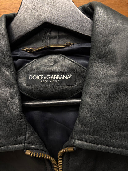 Dolce & Gabbana ‘Mainline’ Black Lambskin Leather Collared Jacket