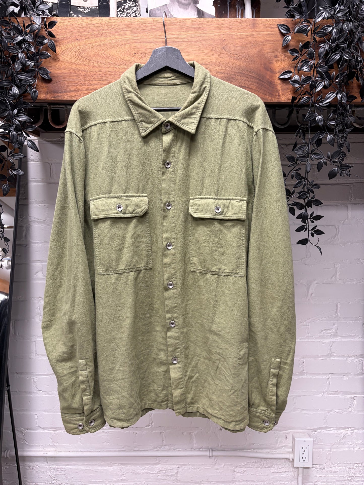 Rick Owens DRKSHDW ‘Sage’ Green Collared Work Shirt