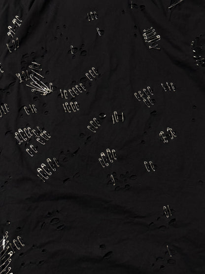 SS2011 Balmain by Christophe Decarnin ‘Safety Pin’ Distressed Black T-Shirt