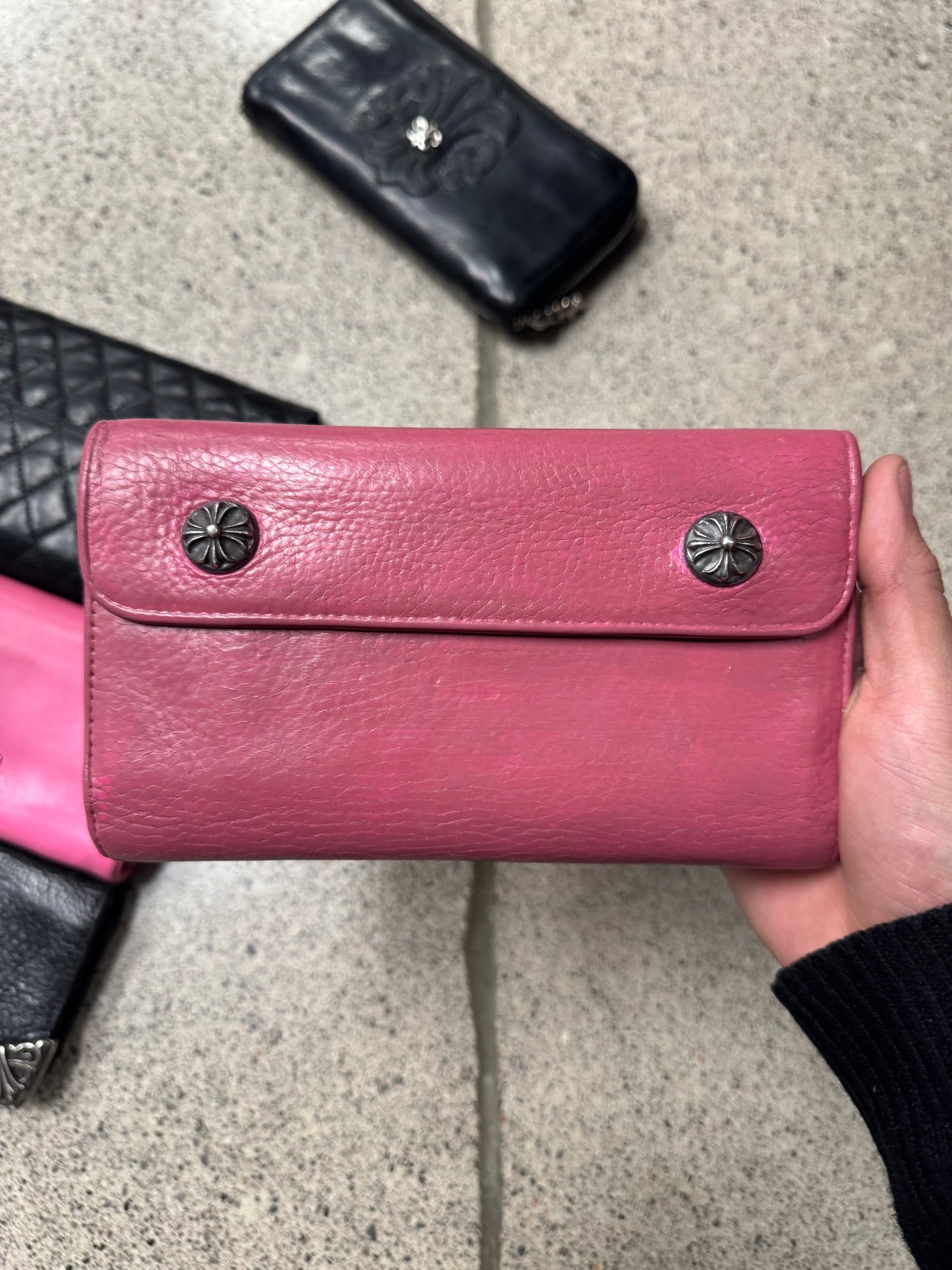 Chrome Hearts ‘Wave’ Pink Cross Button Long Wallet