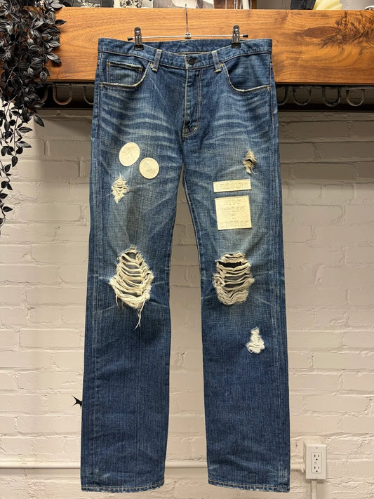 AW2004 Number (N)ine ‘Give Peace a Chance’ Blue Patchwork Denim