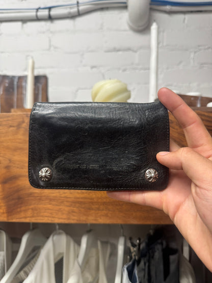 Chrome Hearts DBL Cross Ball Black Calfskin Leather Wallet