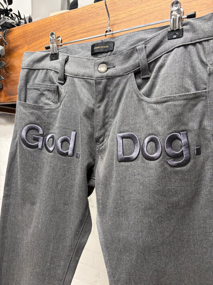 SS2014 Undercover ‘God Dog’ Embroidered Text Grey Skinny Jeans