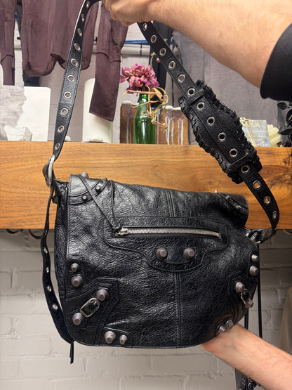 Balenciaga 'Le Cagole' Pierced Black Leather Crossbody Messenger Bag
