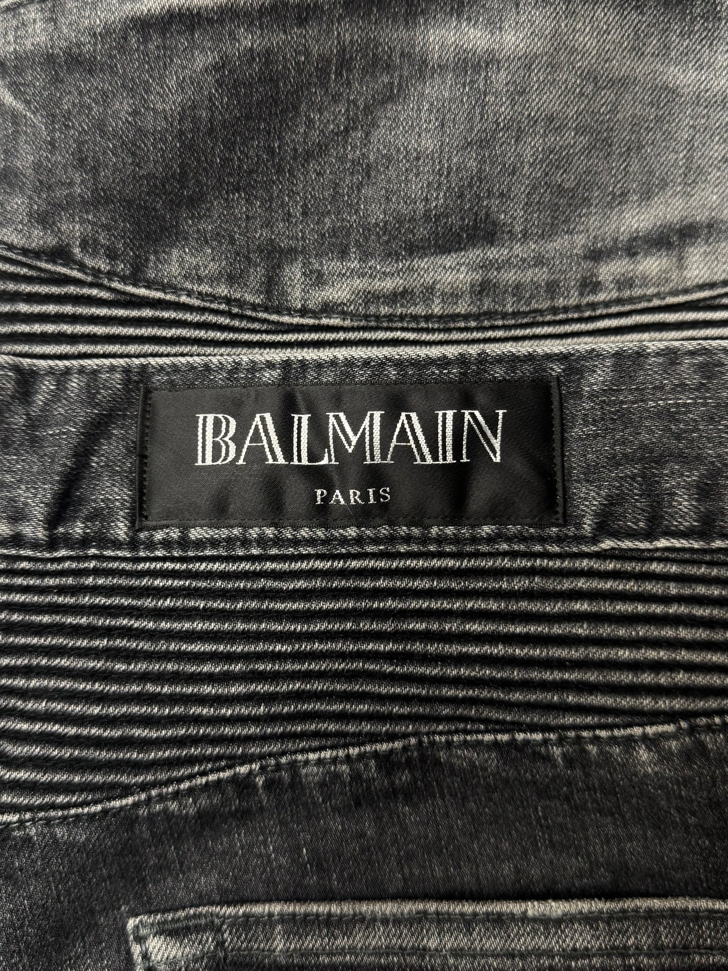 Balmain Washed Black Slim/Skinny Biker Jeans