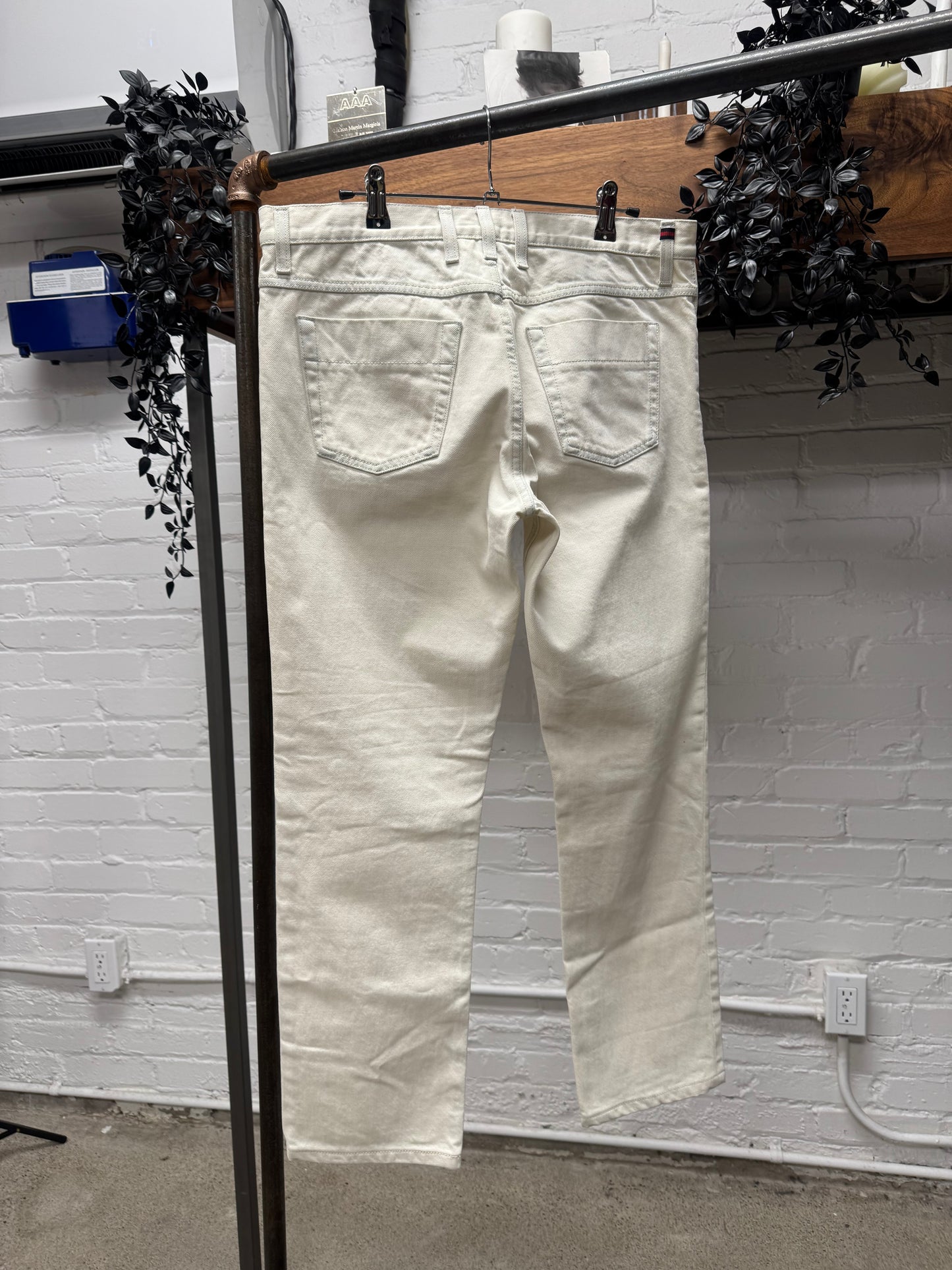 2000s Gucci ‘Horsebit’ Pocket Detail White Bootcut Denim
