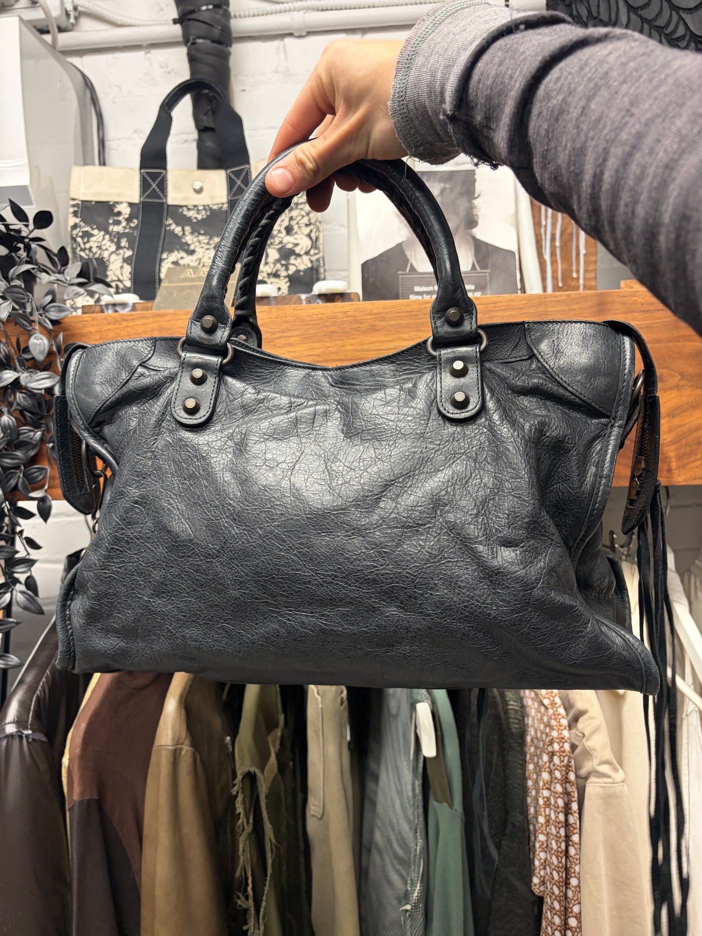 Balenciaga Black/Silver Hardware ‘City’ Bag with Crossbody Strap