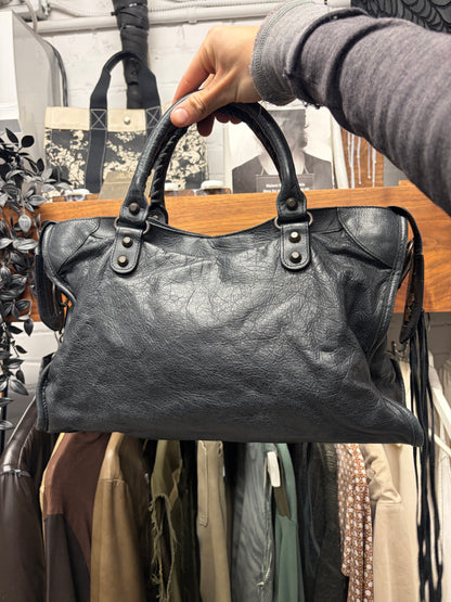 Balenciaga Black/Silver Hardware ‘City’ Bag with Crossbody Strap
