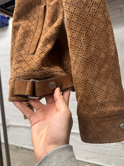 Gucci by Tom Ford ‘Diamante’ Perforated Brown Suede Biker Jacket