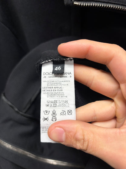 Dolce & Gabbana ‘Mainline’ Black Zip-Up Hoodie with Leather Patch