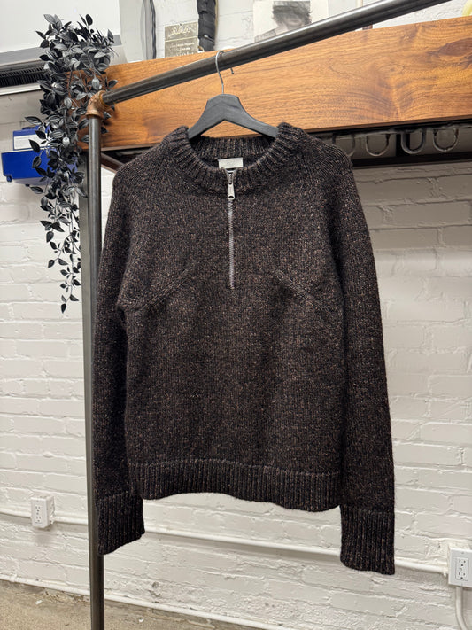Dior Homme Speckled Brown Wool Quarter Zip Sweater