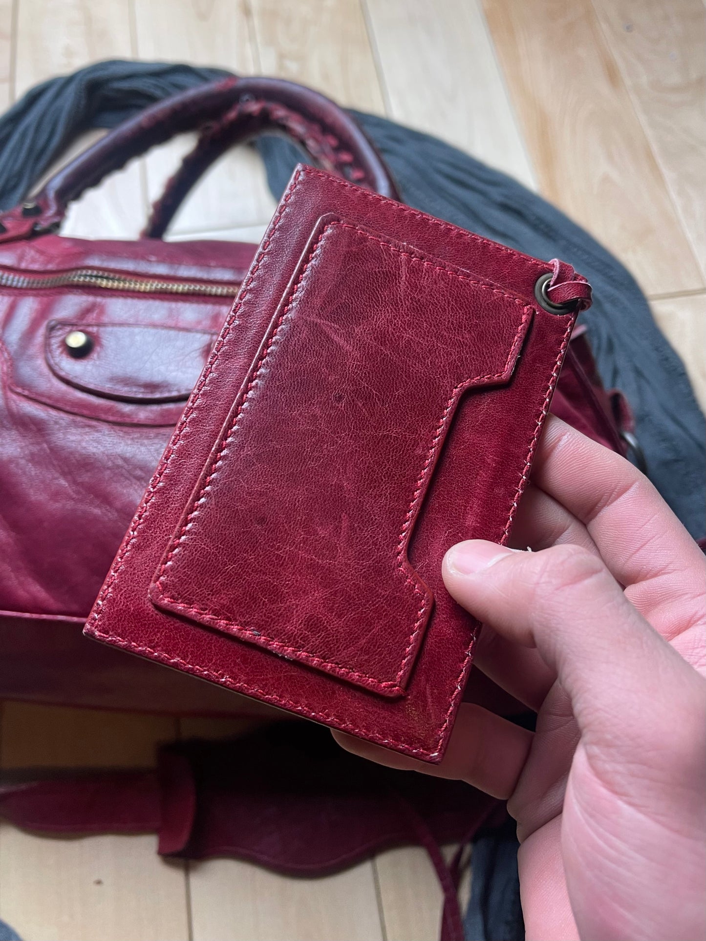 Balenciaga Oxblood Red Leather Crossbody/Top Handle City Bag