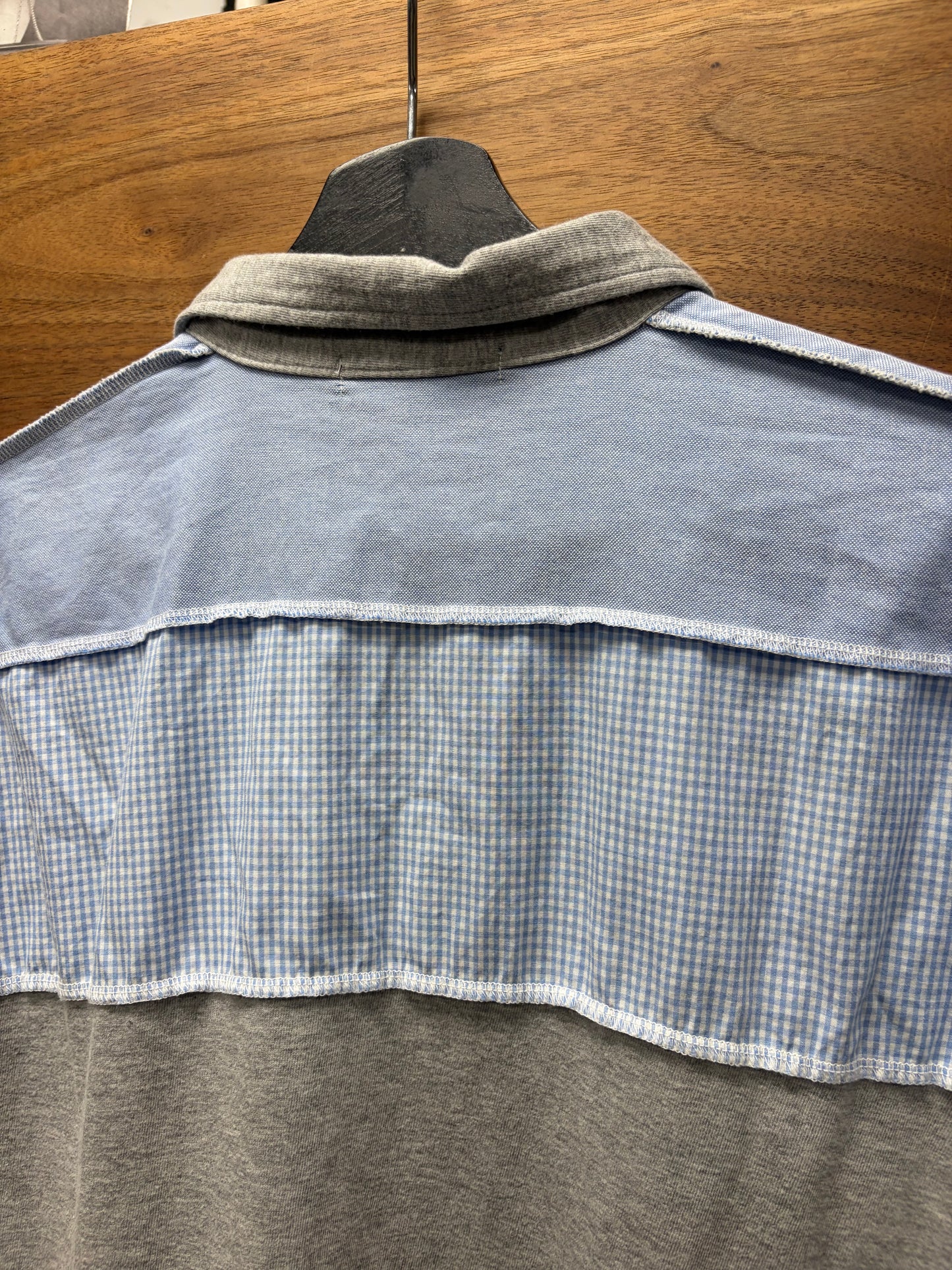 2006 Comme Des Garçons Shirt Grey Cotton Striped/Gingham Hybrid Polo