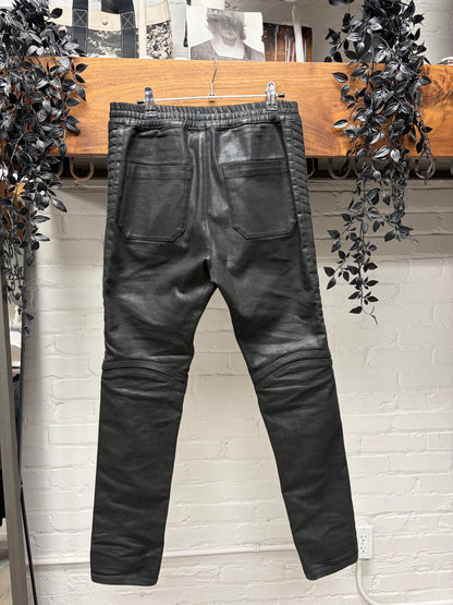 Balmain Waxed Black ‘Velour Stripe’ Biker Knee Skinny Jeans