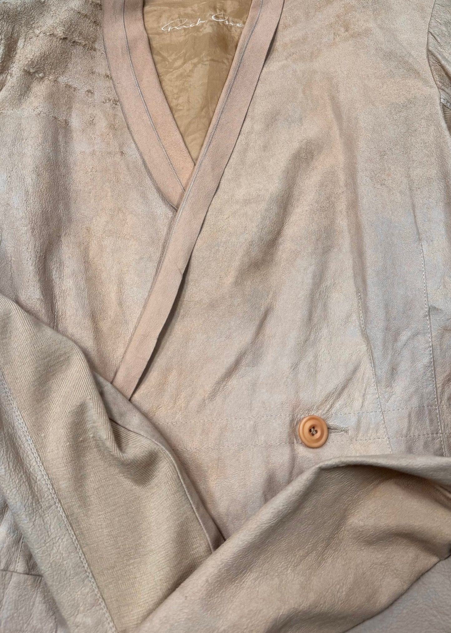 2000s Rick Owens O&M Era ‘Flesh’ Raw Suede Jacket