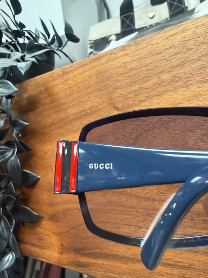 Gucci Striped Logo Blue/Red Visor Shield Sunglasses