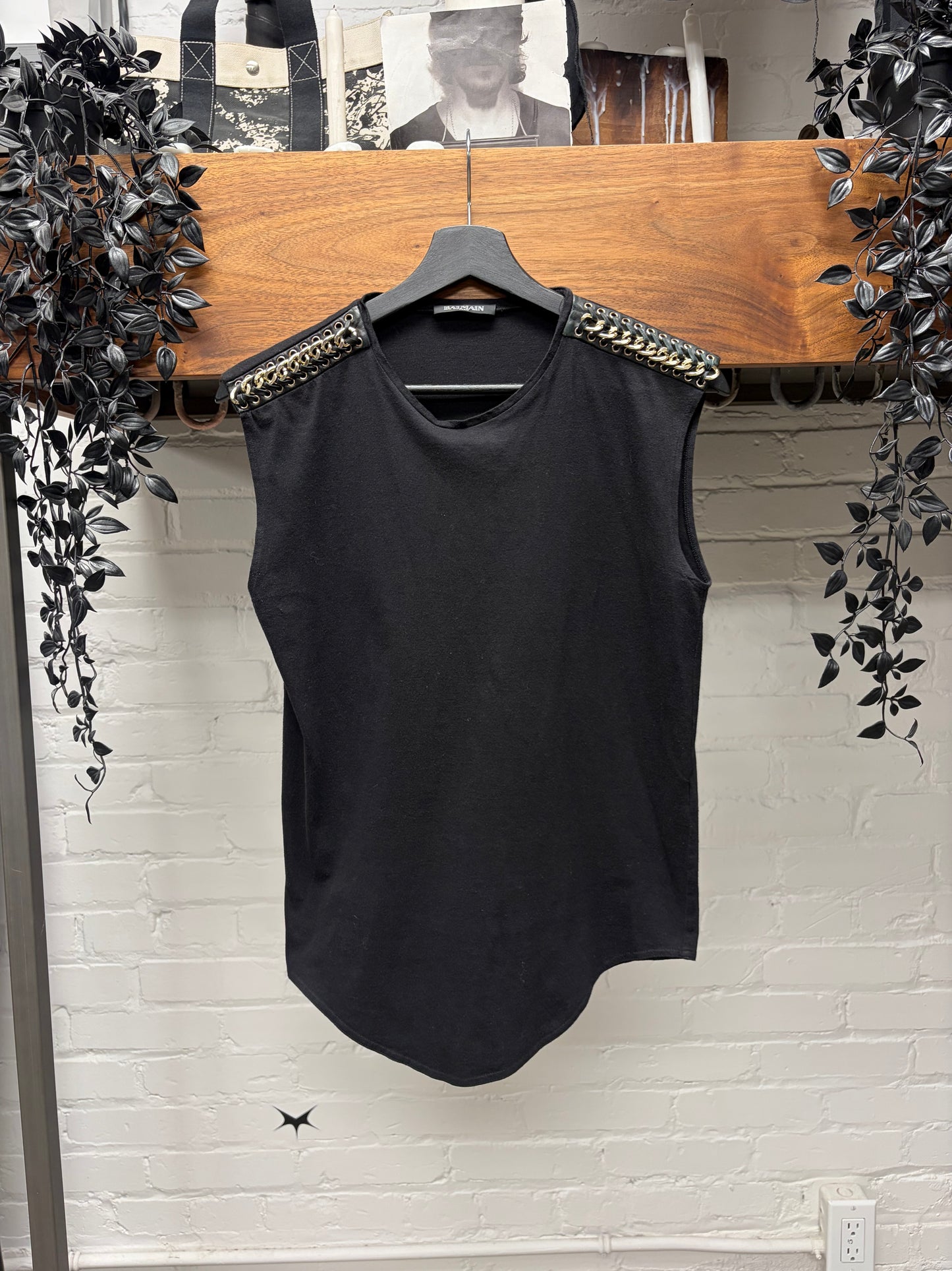 SS2014 Balmain by Olivier Rousteing ‘Chain Link’ Shoulder Detailed Tank Top