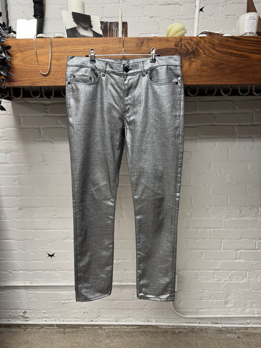 2018 Saint Laurent Silver Waxed ‘D02’ Skinny Denim