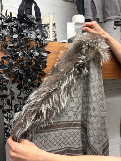 2000s Gucci Genuine Fox Fur Trim GG Monogram Scarf