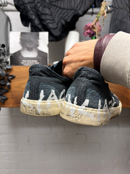 Balenciaga ‘Paris’ Graffiti Black Distressed Canvas Low Top Sneakers
