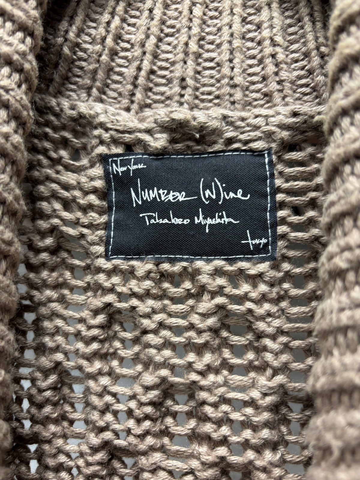 Number (N)ine ‘About a Boy’ Cable Knit Brown Sleeveless Robe with Rope Tie Waist Cinch