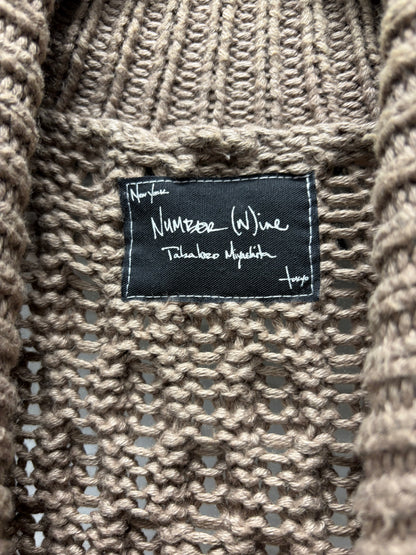 Number (N)ine ‘About a Boy’ Cable Knit Brown Sleeveless Robe with Rope Tie Waist Cinch