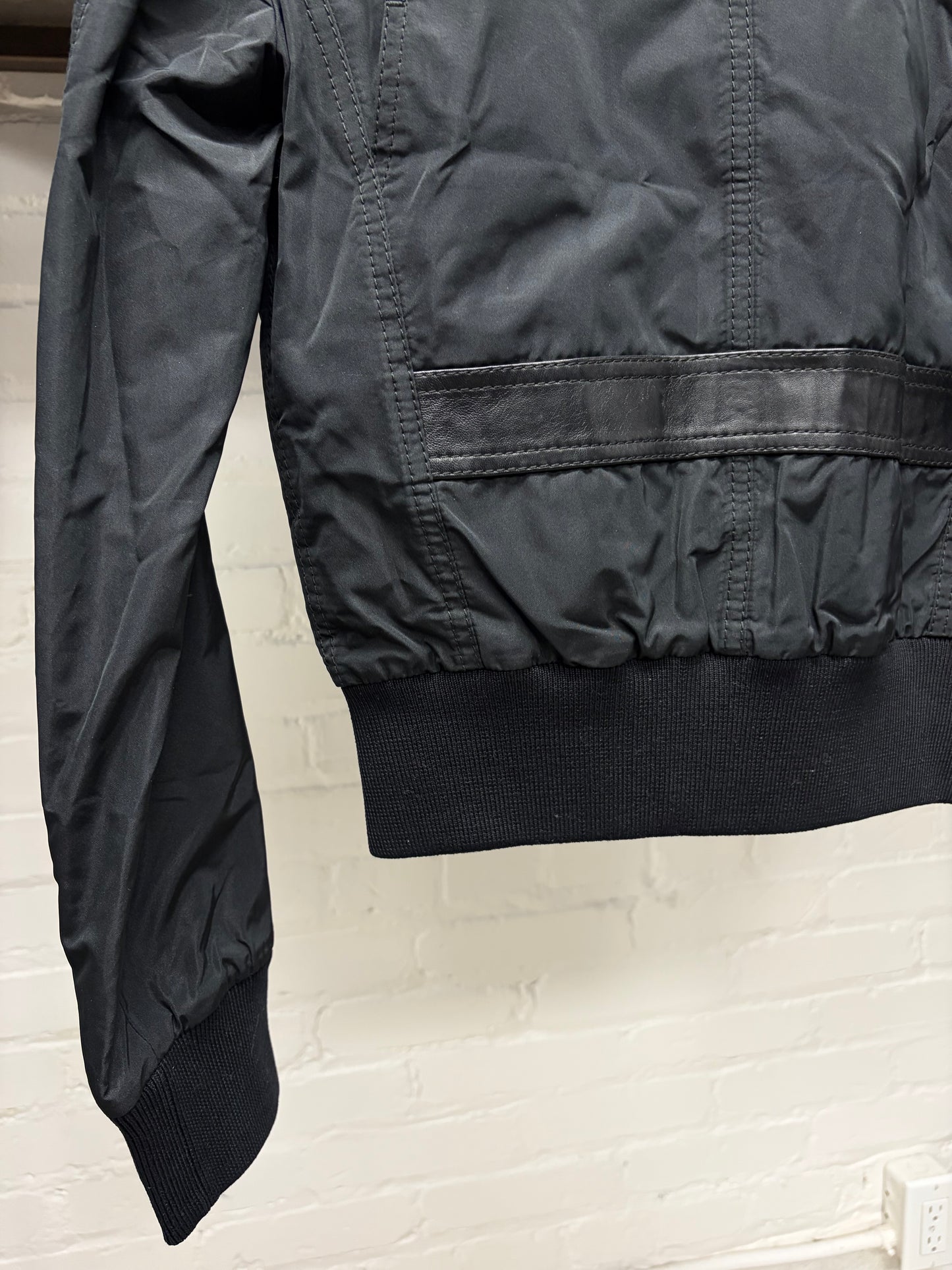 Dolce and Gabbana ‘Mainline’ Black Hybrid Shell Cropped Jacket with Lambskin Accents