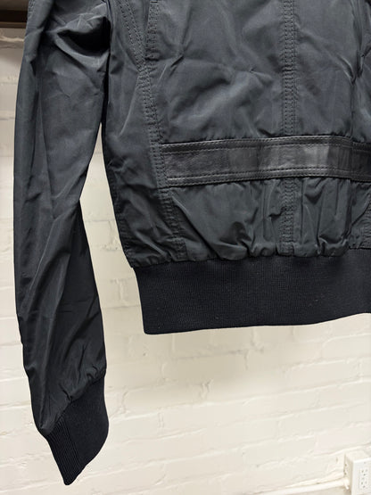 Dolce and Gabbana ‘Mainline’ Black Hybrid Shell Cropped Jacket with Lambskin Accents