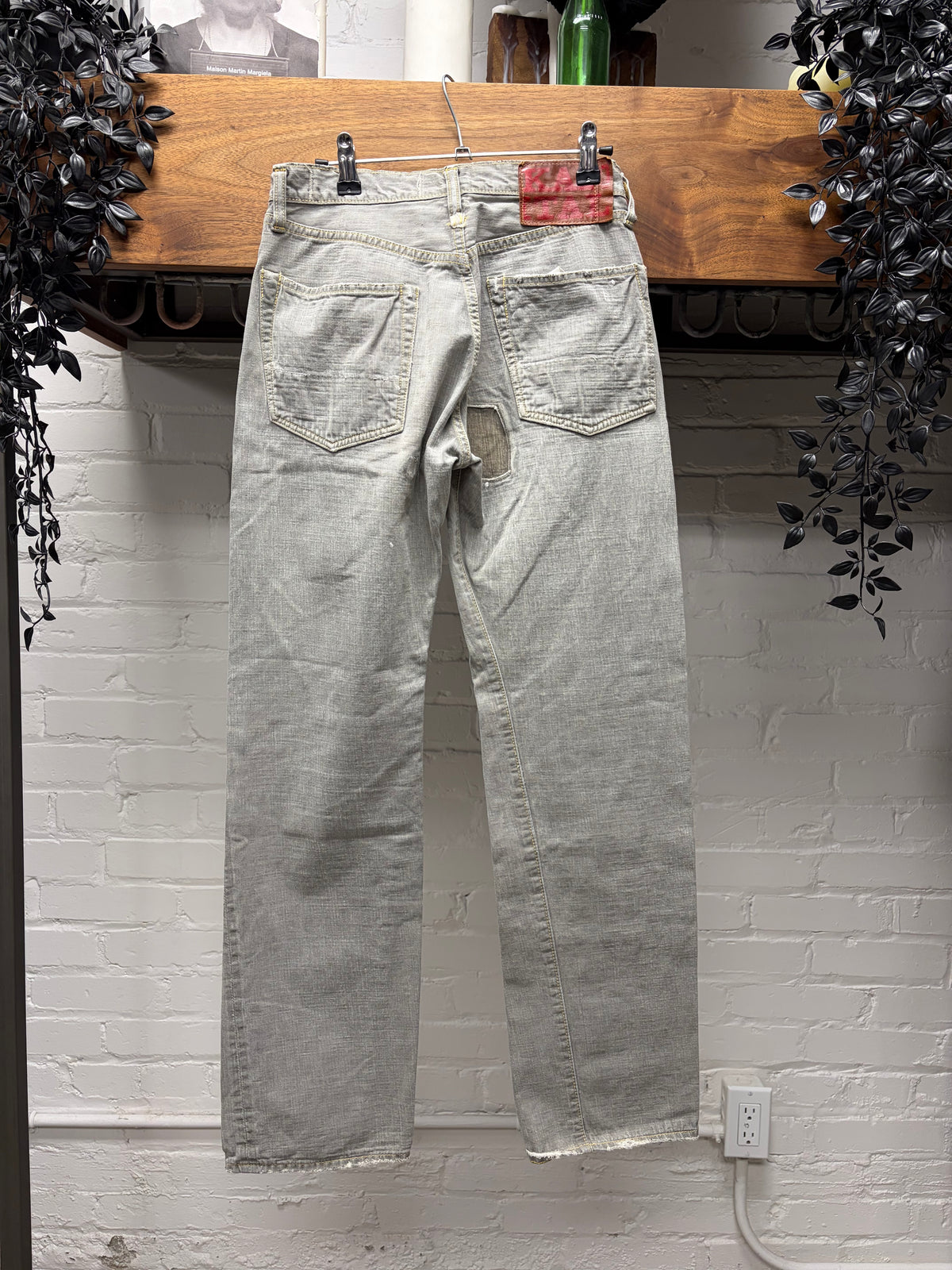 Kapital Repaired ‘Sun-Faded’ Grey Patchwork Bootcut Denim
