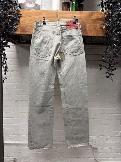 Kapital Repaired ‘Sun-Faded’ Grey Patchwork Bootcut Denim