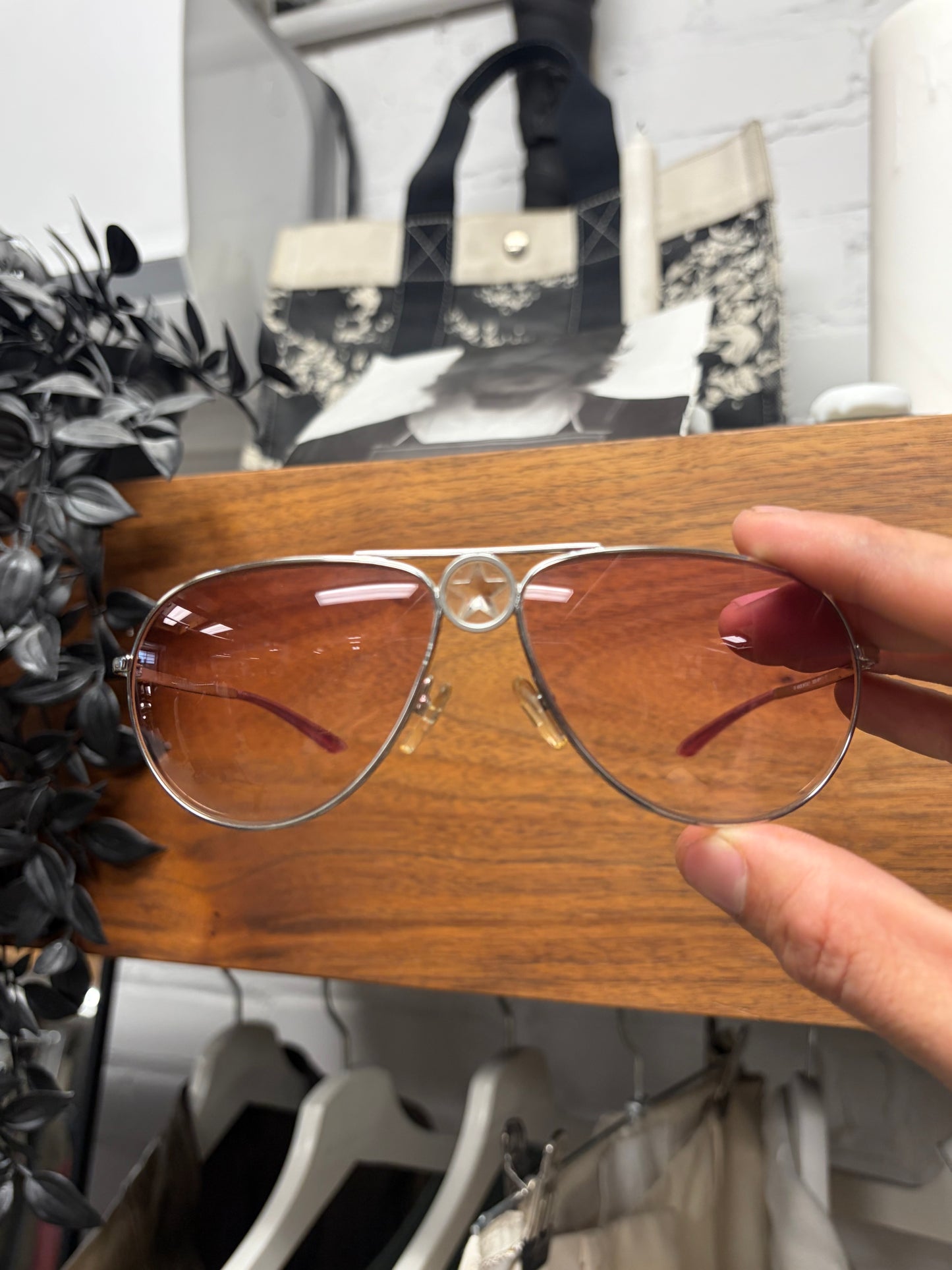 Vintage Dior by John Galliano ‘Hippy 1’ Pink Tinted Star Aviator Sunglasses