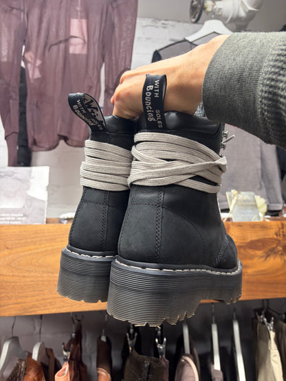 Rick Owens × Doc Martens '1460' Quad Sole Black Leather Combat Boots