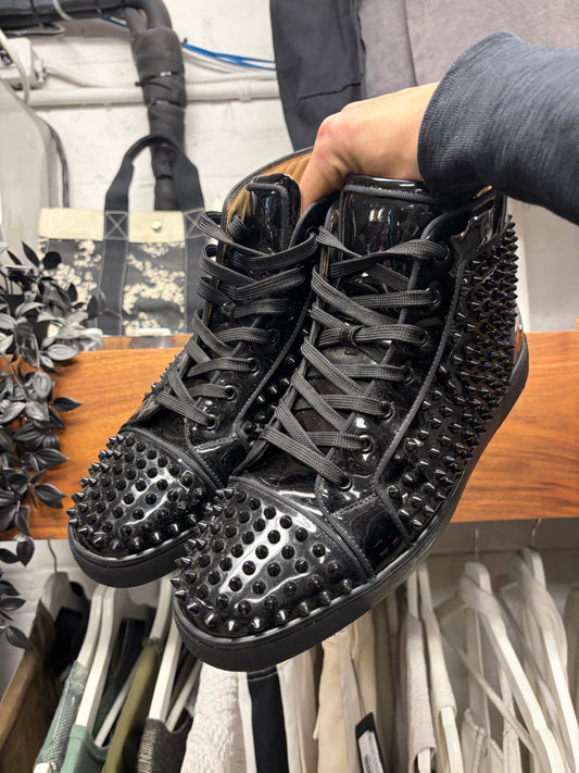 Christian Louboutin ‘Louis Spikes’ Black Patent Leather Red Bottom Sneakers
