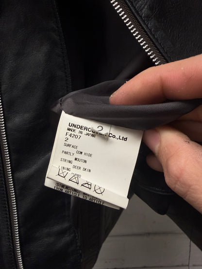 AW2010 Undercover Grained Black Calfskin Leather ‘Scuba’ Metal Wire Hooded Jacket