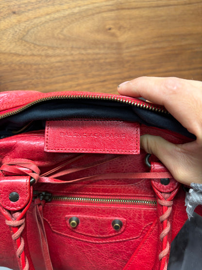Balenciaga Red Lambskin Leather ‘XL City Bag’ with Crossbody Strap