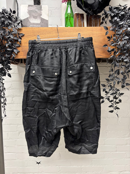 Rick Owens Black ‘Bela’ Black Cupro Drop Crotch Shorts