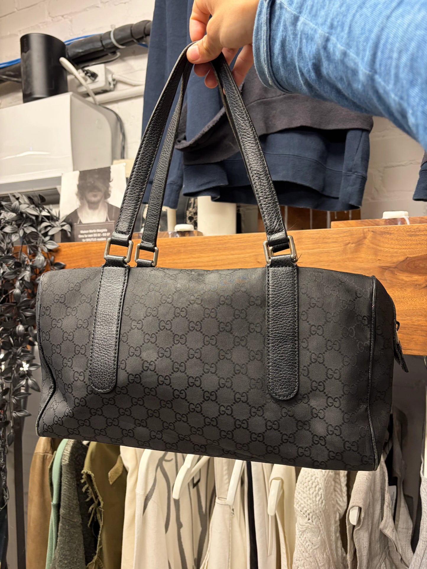 Gucci ‘Guccisima’ Black Canvas Monogram Shoulder Bag with Pink Horsebit Interior.