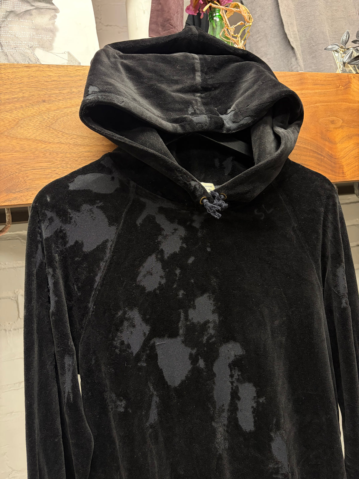 2018 Saint Laurent Black Velvet Distressed ‘Splatter’ Hoodie