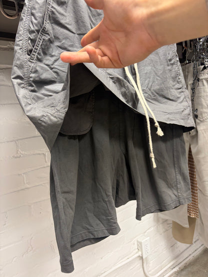 Rick Owens Dust ‘Skirted’ Double Layer Drop Crotch Pod Drawstring Shorts