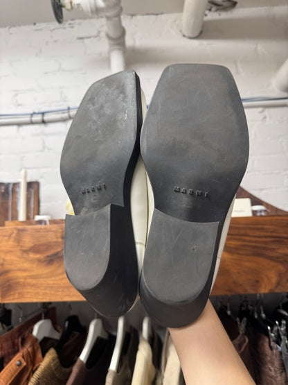 Marni Square Toe White Leather Slip On Mules