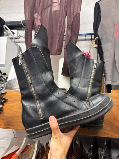 AW2015 Rick Owens ‘Sphinx’ Triple Black Laceless ‘Ramones’ with Extended Tongue