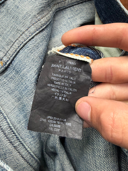2015 Saint Laurent by Hedi Slimane Distressed Blue Skinny Jeans