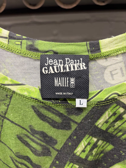 Vintage Jean Paul Gaultier ‘Film Roll’ Green Mesh Long Sleeve Shirt