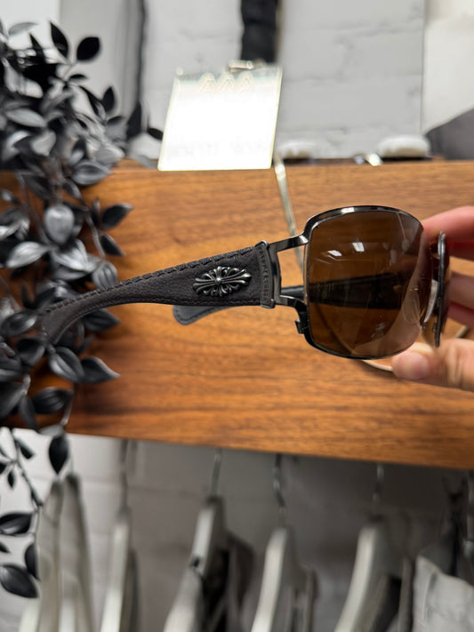 Chrome Heart ‘Poon I’ Leather ‘Floral Cross’ Sunglasses