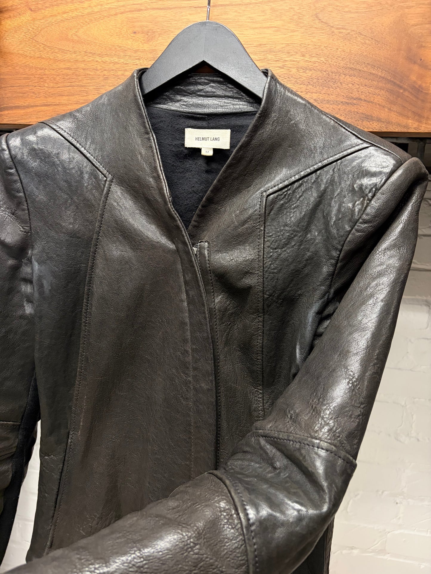 Helmut Lang Black Leather Asymmetric Zip Jacket