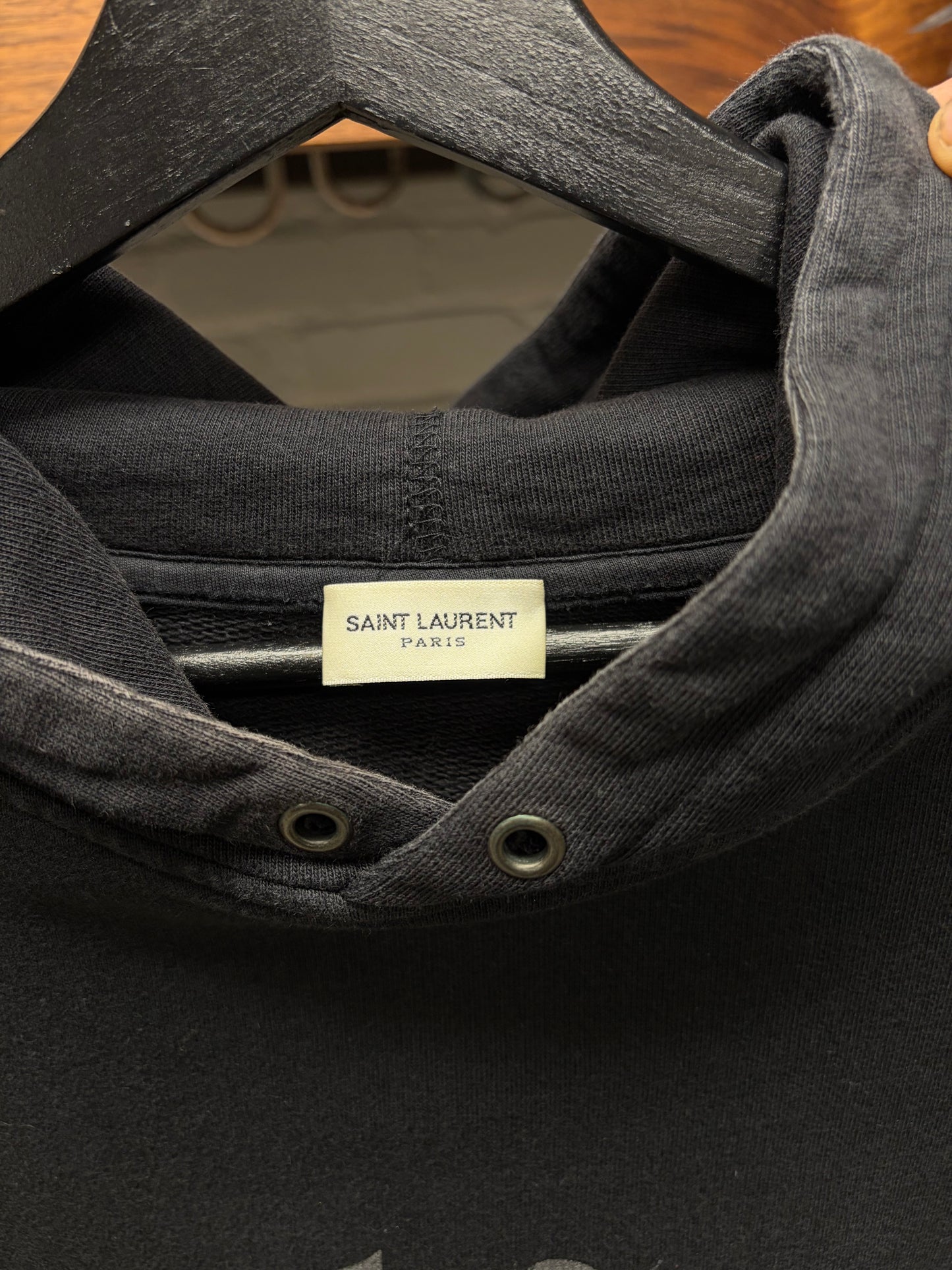 2018 Saint Laurent ‘1974’ Stacked Logo Black Pullover Hoodie